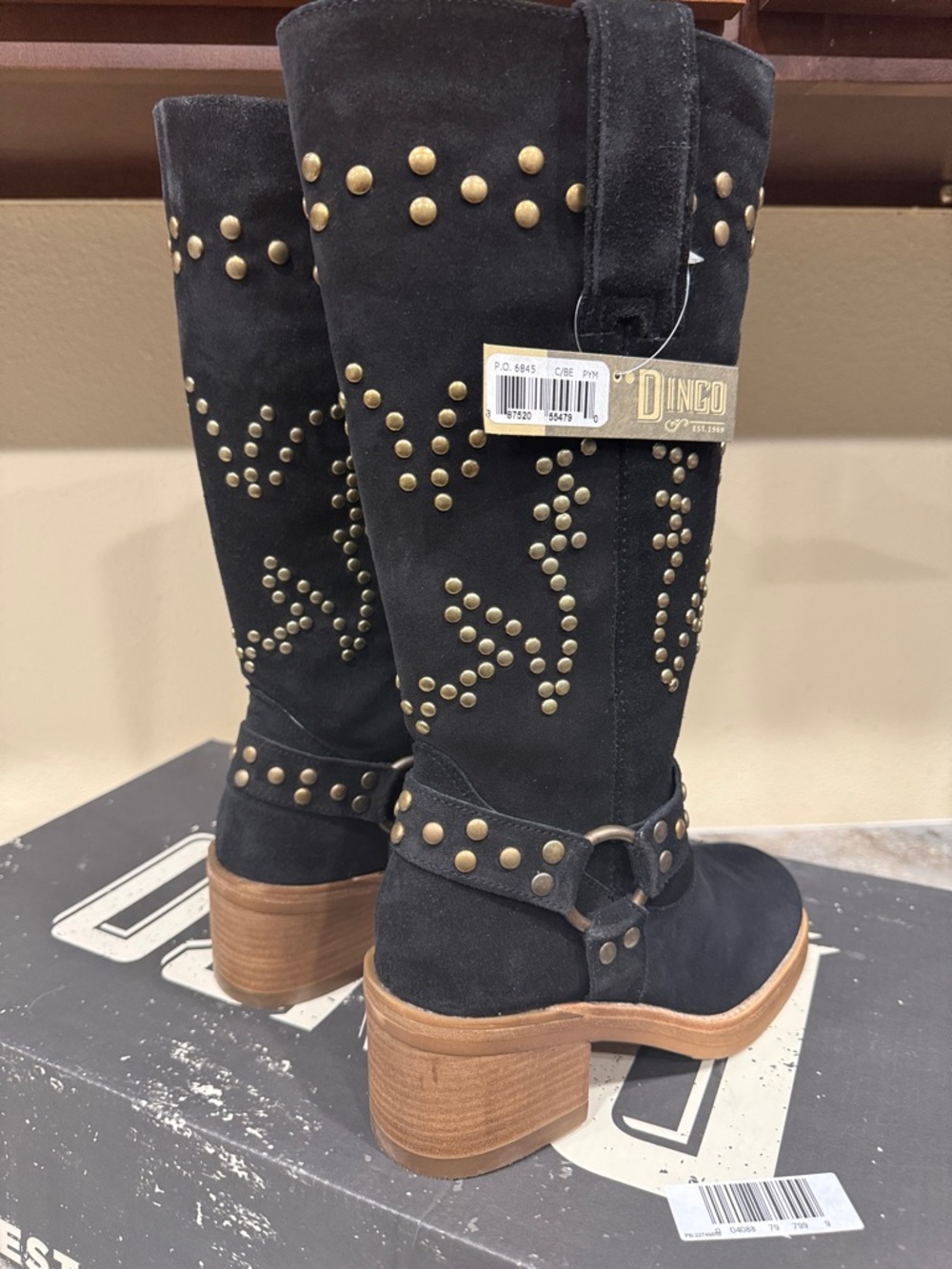 dingo Black Suede Studded Western Knee Boots - Picture 3 of 3